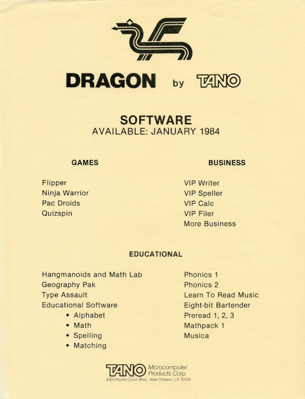 TANO Software Jan 1984